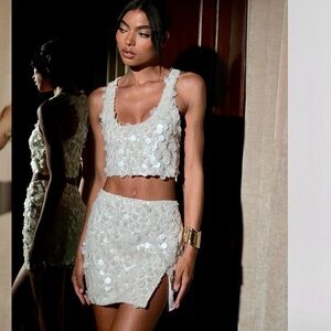 Meshki Sequin Racer Crop Top - Ivory